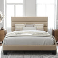 Allewie Queen Size Platform Bed Frame with Fabric Upholstered Headboard and Wooden Slats Support, Fully Upholstered Mattress Foundation/No Box Spring Needed/Easy Assembly, Beige