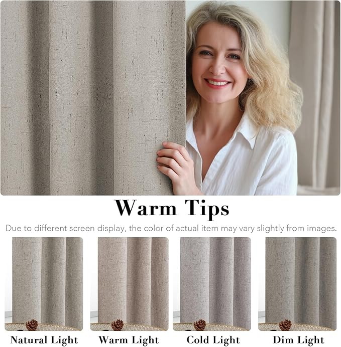 H.VERSAILTEX Primitive Linen Curtains 100% Blackout Curtain Drapes Burlap Fabric Curtains with White Thermal Insulated Liner, Grommet Top Drapes Living Room/Bedroom (2 Panels, 42 x 45 Inch, Stone)