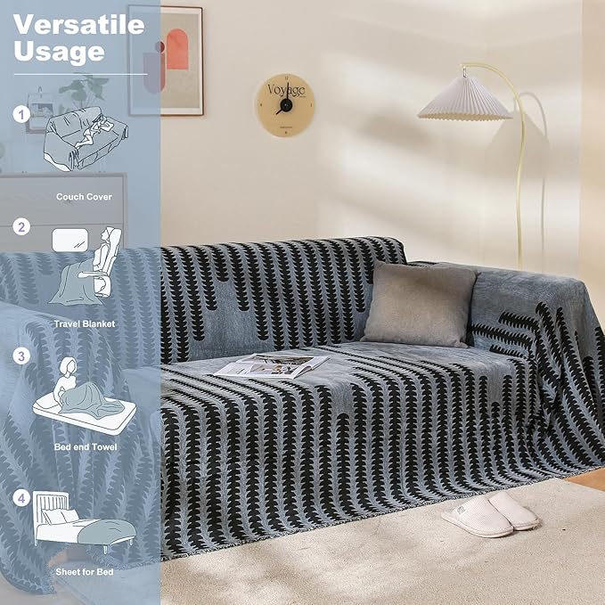 Boho Couch Cover, Sofa Cover, Sofa Covers for 2 Cushion Couch, Washable Sectional Couch Covers for Dogs Pet Furniture Protector Couch Cover Blanket for Living Room (2# Dark Grey, 71" x 118")