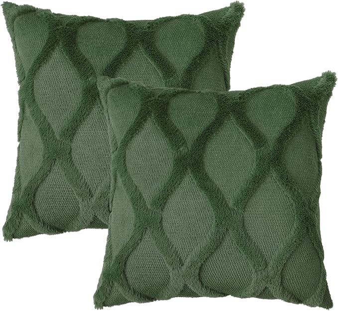 decorUhome Throw Pillow Covers 16x16 Inch Set of 2, Soft Plush Faux Fur Wool Forest Elf Couch Pillow Covers, Decorative Neutral Pillow Cases for Bed Sofa Living Room Home Decor