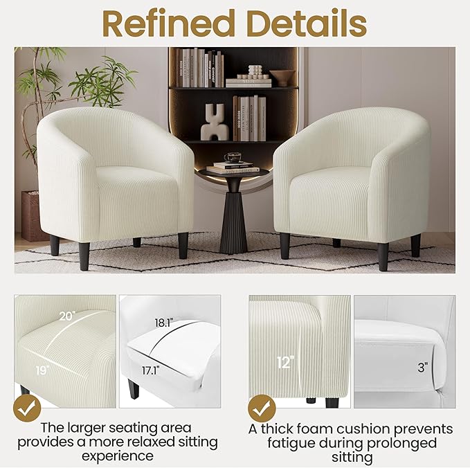 Yaheetech Accent Barrel Chair, Corduroy Fabric Club Chair, Furry Sherpa Elegant Armchair with Cozy Soft Padded, Suitable for Living Room Bedroom Reception Room Office, Beige