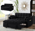 KEIKI Velvet Loveseat Convertible Sofa Bed Sleeper Chair with Adjustable Backrest, Pillows & Storage Pockets, 3 in 1 Pull-Out Couch Chaise Lounge Recliner for Living Room Balcony Bedroom, Black
