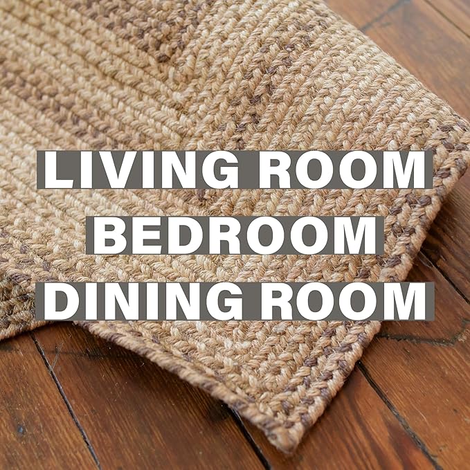 Homespice Cookie Dough Oval Braided Rugs 5x8' - Country Style Jute Brown Rugs for Living Room for Farmhouse Decor
