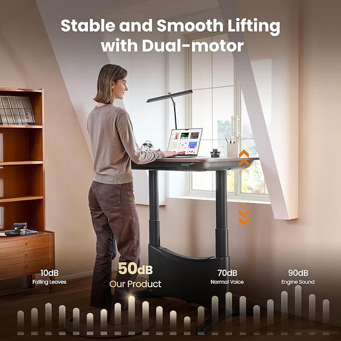 COLAMY Electric Adjustable Standing Desk – 48 x 28 Inch Sit Stand Desk with Drawer & Cable Management, Dual Motor Lift System, Ergonomic Footrest, Home Office Table (Veneer Desktop, Walnut + Black)
