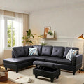 L Shaped Sectional Couch with Otttoman, 97" Leather Sectional Sofa for Living Room Modular Couches with Cup Holders for Bedroom, Apartments, Black