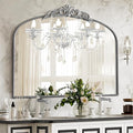 Micasso Antique Silver Wall Mirror, 40"x30" Metral Framed Arch Baroque Ornate Mantel Mirror for Bathroom, Entryway, Living Room