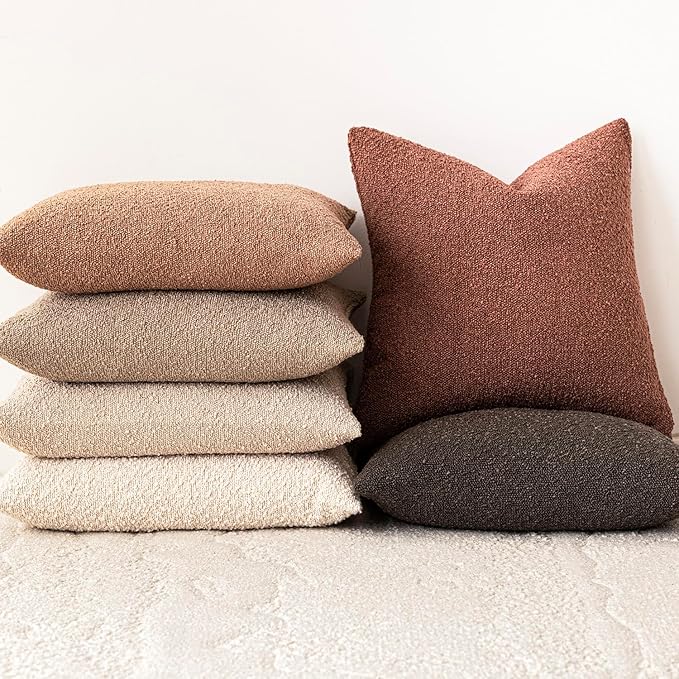 Foindtower Pack of 2, Decorative Textured Boucle Throw Pillow Covers Accent Solid Pillow Cases Cozy Soft Couch Cushion Case for Chair Sofa Bedroom Living Room Home Decor 22x22 Inch Orange Rust Red