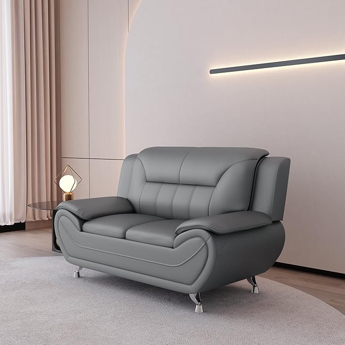 Container Furniture Direct Michael Modern Faux Leather Upholstered Stainless Steel Legs Living Room, Chair, Loveseat, Sofa, Red