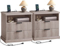 VASAGLE MAXE Collection - Set of 2 Nightstands with Charging Station, Bedside Table, Side End Table with 2 Drawers, Open Shelf, 2 AC Outlets, 2 USB Ports, Transitional, Bedroom, Washed Gray ULET926G01