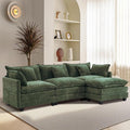 Furniliving 112‘’ L-Shaped Sofa, Luxury Chenille Modular Sectional Couches with Ottoman, Upholstered Deep Seat Sleeper Sofa with Memory Foam and Waist Pillows, Green