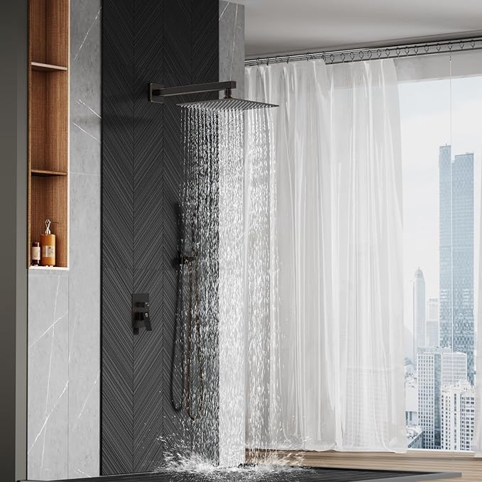 SR SUN RISE ORB Square Rainfall Shower Head and Handle Set, Wall Mounted Shower Fixtures, Metal Shower Faucet Trim Repair Kits (With Shower Valve) 10 Inches