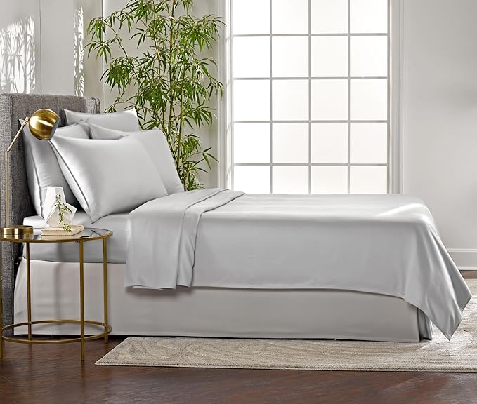 Queen Sheets by Pure Bamboo, Genuine 100% Organic Viscose Derived from Bamboo Bed Sheet Set, Luxuriously Soft & Cooling, Double Stitching, Lifetime Quality Promise (Queen, Silver Pearl)