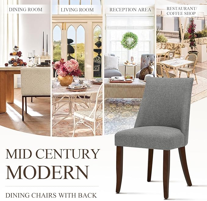 COLAMY Upholstered Dining Chairs Set of 6, Mid Century Modern Kitchen Chairs with Back, Farmhouse Fabric Side Dining Room Chairs with Wood Legs for Dining Room Restaurant, Light Grey