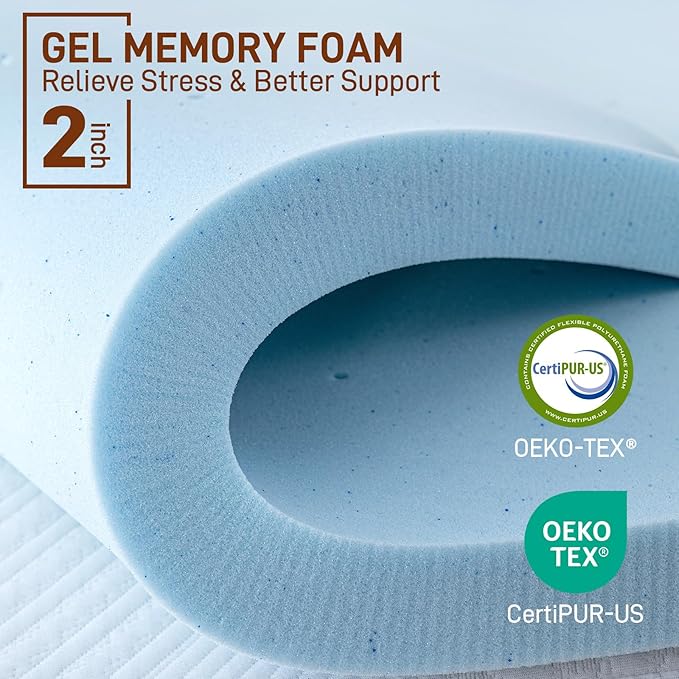 4 Inch Pillow Top Memory Foam Mattress Topper Queen, Dual Layer 2 Inch Gel Memory Foam Plus 2 Inch Pillow Top Cover, White