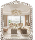 30x35 Inch Baroque Farmhouse Arched Wall Mirror Wooden, Rustic Distressed Decorative Mirrors for Fireplace, Living Room, Bedroom, Entryway, Bathroom