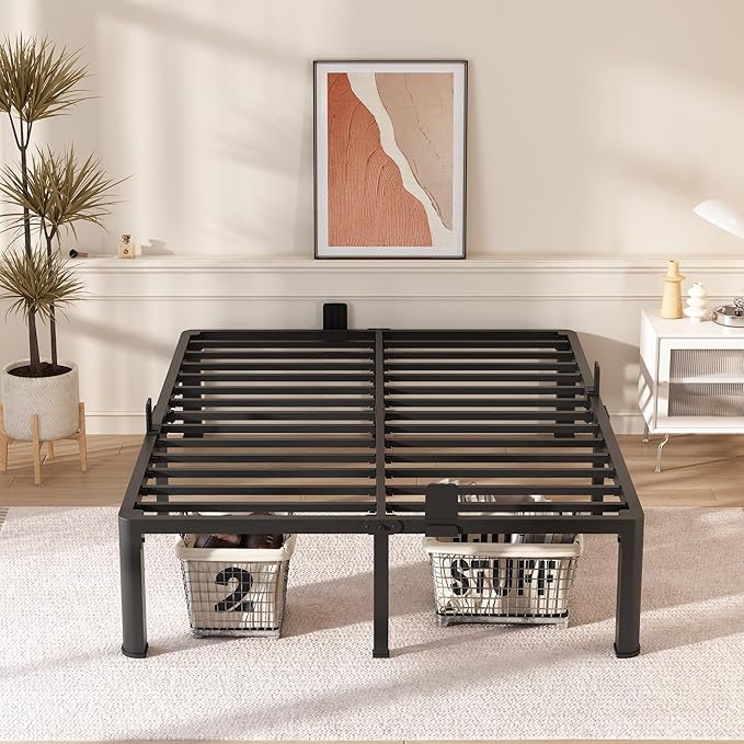 FUIOBYVV Full Size Bed Frame with Round Corner Edge Legs 16 inch Heavy Duty Support 3500 lbs Metal Platform Bed Frame Full No Box Spring Needed/Non-Slip/Steel Slat Support/Noise Free