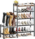 Shoe Rack Organizer and Storage - 5 Tier Metal Shoe Rack with Boot Storage & Side Any Combination - Space Saving Shoe Shelf for Entryway, Bedroom, Closet, Garage, Small Spaces