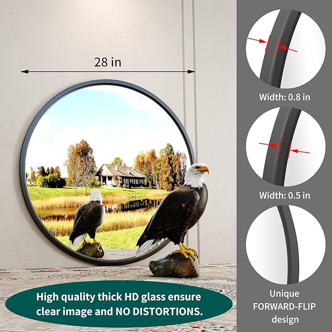 Growsun 28'' Black Round Mirror for Bathroom, Circle Bathroom Mirror for Wall, Entryway Living Room with Metal Frame for Home Decor, 2 Pack