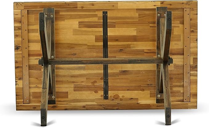 East West Furniture X777FL716-7 7 Piece Dining Room Table Set Consist of a Rectangle Dining Table with X-Legs and 6 Dark Khaki Linen Fabric Upholstered Chairs, 40x72 Inch, Multi-Color