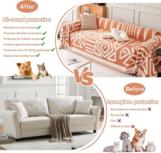 HANDONTIME Orange Sofa Covers for Couch Chair Recliner Chenille Couch Cover for Dogs Sofa Covers Armchair Cushion Couch Boho Sofa Throw Cover Pet Sofa Furniture Protector Thick Washable, 71" X102"