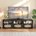 3-in-1 Modular TV Stand with Rattan Doors, DIY Media Console Boho Entertainment Center Modern TV Cabinet with Open Shelves,Black