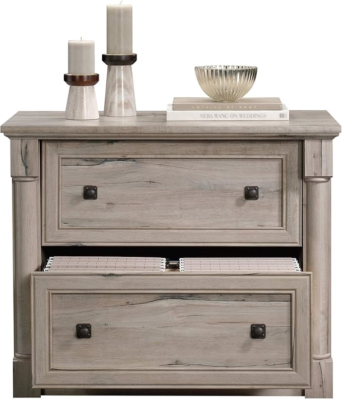 Sauder Palladia 2 Drawer File Cabinet, Lateral Filing Cabinets for Home Office, Hanging File Folders Organizer, Interlocking Drawers, in Split Oak Finish