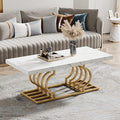 Tribesigns Modern Coffee Table, 47 Inch Faux Marble Cocktail Table with Geometric Frame, Rectangular Center Table Tea Table Accent Furniture for Living Room, Simple Assembly (White/Gold)