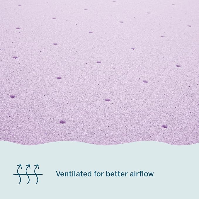 Lucid 4 Inch Lavender Infused Memory Foam Mattress Topper - Ventilated Design – Pressure Relieving Bed Topper - Mattress Pad – CertiPur Certified - Queen Size