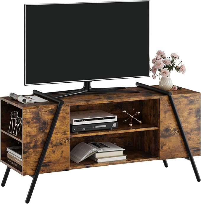GAOMON TV Stand for 60 55 50 45 Inch TV, 47" Mid Century Modern Entertainment Center with Adjustable Open Shelves & Metal Legs, Industrial Media Console Table for Living Room, Rustic Brown