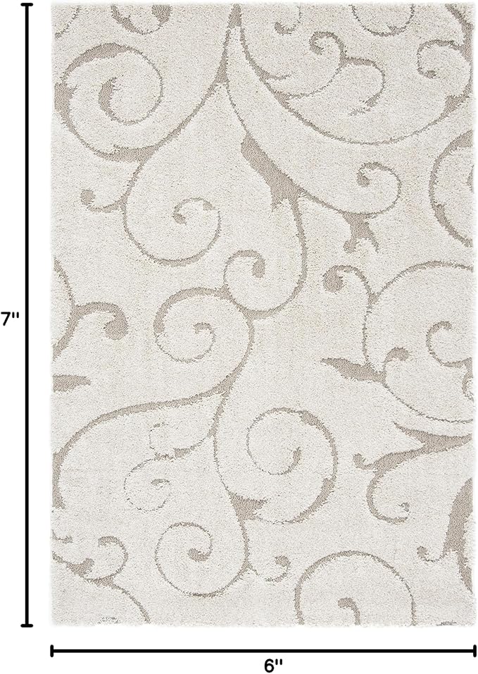 SAFAVIEH Florida Shag Collection Area Rug - 5'3" x 7'6", Cream & Beige, Scroll Design, Non-Shedding & Easy Care, 1.2-inch Thick Ideal for High Traffic Areas in Living Room, Bedroom (SG455-1113)