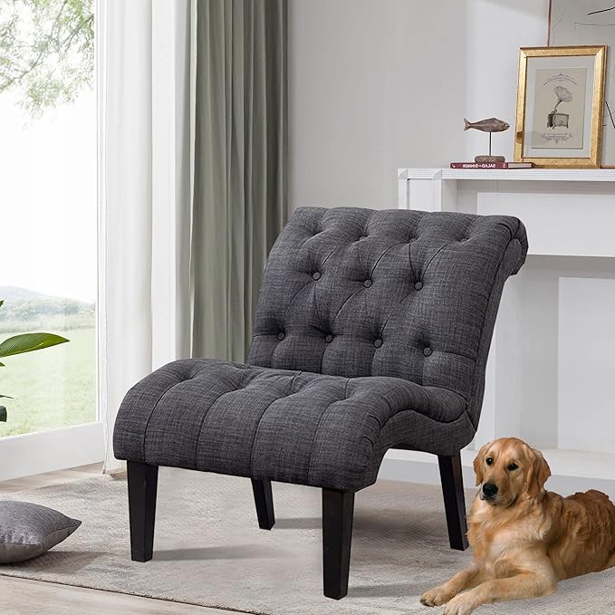 Yongqiang Upholstered Accent Chair for Bedroom Living Room Chairs Lounge Chair Armless Slipper Chair with Wood Legs Gray Fabric
