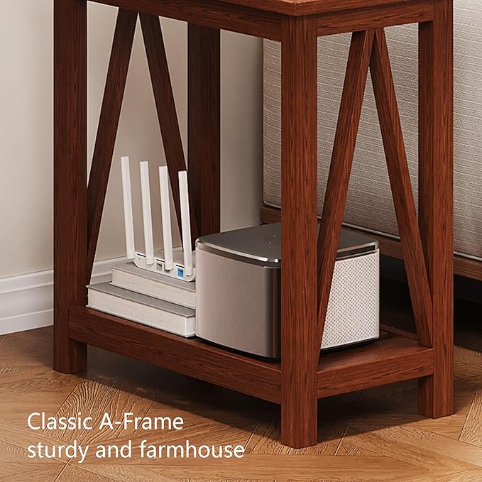 ChooChoo Farmhouse End Table, Narrow Side Table, Slim End Table with Storage Shelf for Small Spaces, Rustic Nightstand, for Living Room, Bedroom Walnut