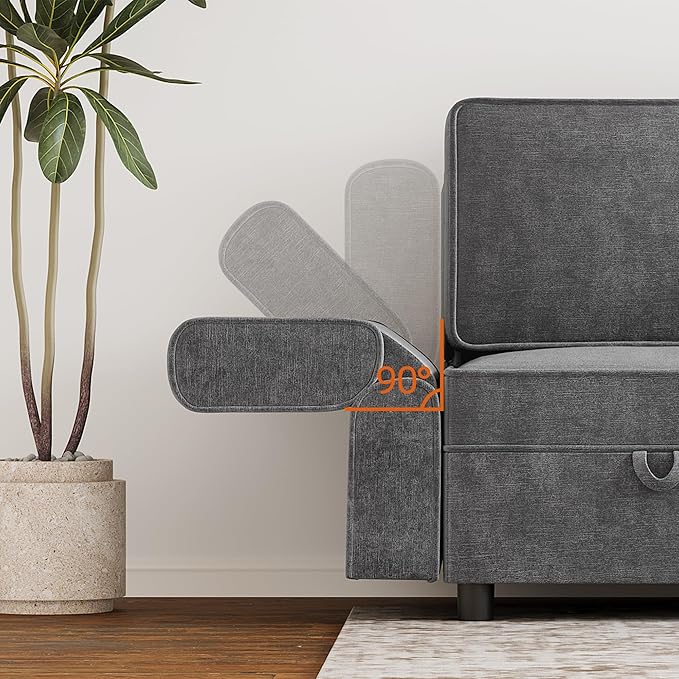 GAOMON Chenille Single Seater, Middle Modular with Storage for Modular Sectional Sofa, 90°-180° Adjustable Backrest, Single Sofa for Sectional Sleeper Sofa, Gray