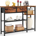 Furnulem Entryway Table 44'' Sofa Console Table with 2 Fabric Drawers, Industrial Entry Way Shoe Rack with Metal Mesh Shelf for Front Door, Hallway, Foyer Wooden Top, Sturdy Metal Frame, Rustic Brown