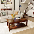 Solid Wood Coffee Table with Storage Shelf, Rectangle Coffee Table for Living Room, Mid-Century Living Room Table with Curved Legs, Large Countertop Cocktail Center Table, Cherry Walnut KFZ-DR200