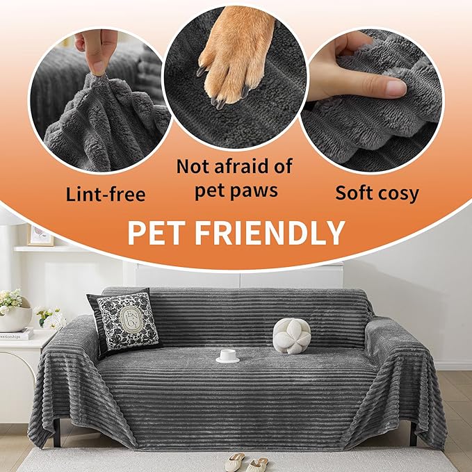 HAOMAIJIA Faux Fur Sofa Covers Couch Covers for 2 Cushion Couch Sofa Pet Friendly Soft Non Slip Couch Cover for Dogs Washable Sectional Couch Covers L Shape Furniture Protector (Grey, 91"x118")