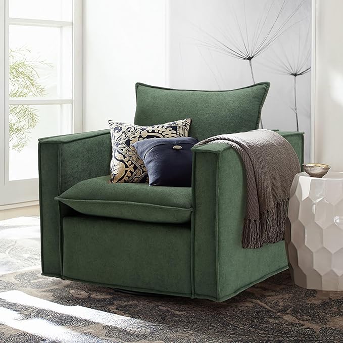 COLAMY Swivel Accent Chair Set of 2, Wide Upholstered 34in Living Room Chairs with Pillow Modern Comfy ArmChair Bedroom Reading Room Chair Sofa,Green