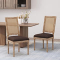 Merax Upholstered Solid Wood Dining Chairs Set of 2, French Country Style Accent Side Seating Furniture for Kitchen, Living Room, Wicker Back, Brown