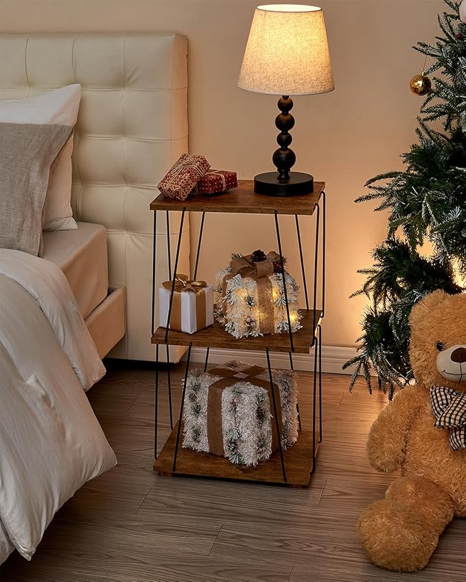Side Table Set of 2, Tall End Table, Small Accent Table, Bedside Table for Living Room, Bedroom, Rustic Brown & Black