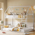 LIKIMIO Bunk Bed Twin Over Full Size, House Bunk Bed Frame with Ladder and Guardrail, House Shaped with Metal Slats Support No Box Spring Needed Space Saving for Bedroom and Dorm, White