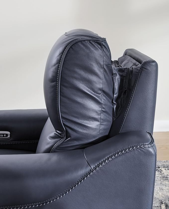 Signature Design by Ashley Mercomatic Contemporary Leather Match Wall Hugger Power Reclining Sofa with Adjustable Headrest and USB Ports, Blue