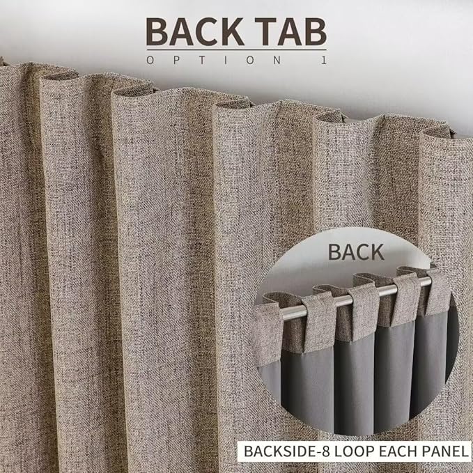 Joydeco Natural Linen Curtains 96 inch Length 2 Panels Set Burg 100% Blackout Patio Door Curtain Room Darkening Sliding Door Curtains Thermal Insulated Back tab Rod Pocket(105x96 inch, Linen)