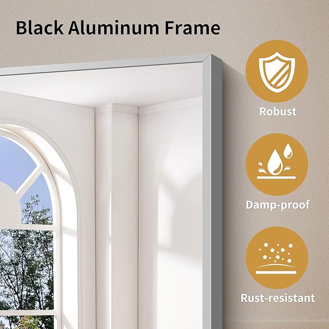 YIROMAN Bathroom Mirror 48"x24", Large Brushed Silver Bathroom Mirror for Over Sink with Aluminum Frame, Rectangular Vanity Mirror with Right Angle, Wall Mirror Hangs Horizontal or Vertical