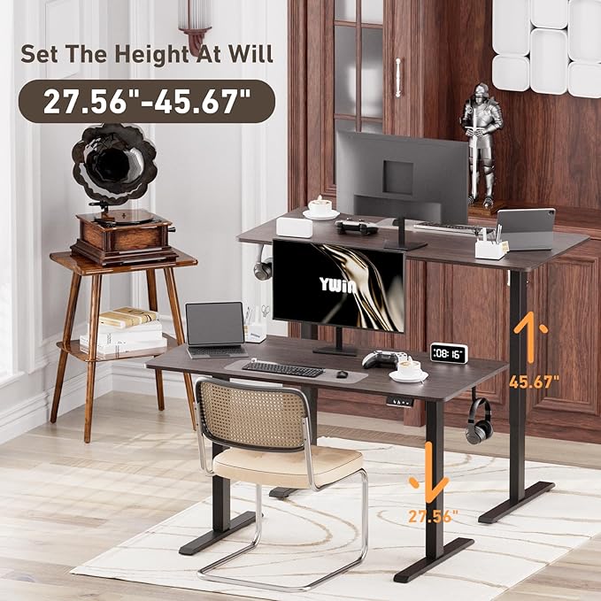 Ywin Electric Height Adjustable Standing Desk, 63 x 24 inches, Ergonomic Stand Up Desk for Home Office