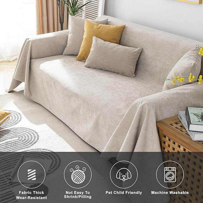 STACYPIK 100% Waterproof Beige Sofa Cover for Dogs, Anti-Cat Scratch Couch Covers for Pets, Non-Slip Couch Covers for 2 Cushion Couch, Washable Loveseat for Sectional, Furniture Protector-71X71IIN