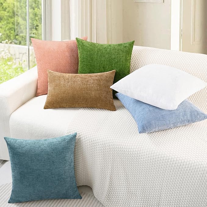 CaliTime Throw Pillow Covers Decorative 20 X 20 Inches Pack of 2 Cozy Chenille Cushion Cases for Couch Sofa Bed Living Room Home Smoke Blue