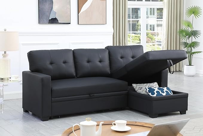 Devion Furniture Philly 4-in-1 Convertible L Shaped Couch with Pull Out Bed and Storage, Sectional Sleeper Sofa with Reversible Chaise for Living Room, Apartment, Bedroom, Office