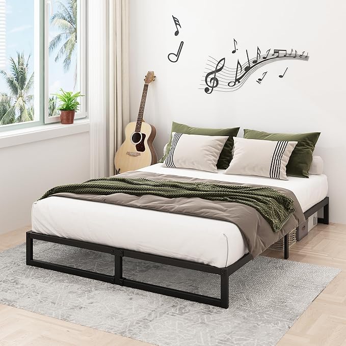 9 Inch King Bed Frame Sturdy Mattress Foundation, Heavy Duty Metal Platform with Steel Slats Support No Box Spring Needed, Noise Free, Easy Assembly, Black
