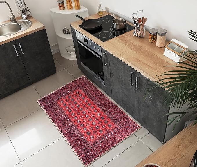 Keen Home Design 2x3 Rug - Machine Washable Entry Rug with Non-Slip Backing, Ideal for Enteryway, Kitchen, Bathroom, Laundry Room - Vintage, Easy Clean, Durable, Low Pile Rug - (2' x 3')