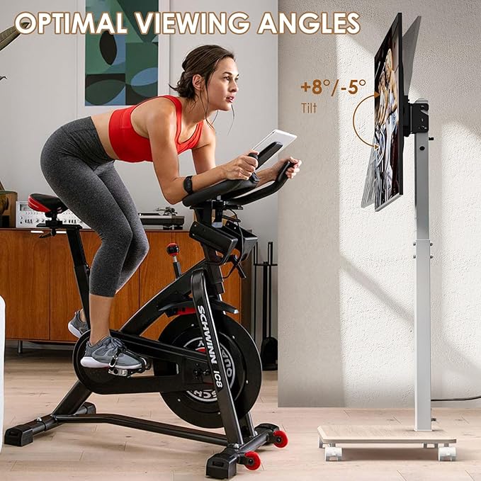 Rolling TV Stand with Power Outlet, Swivel Mobile Portable TV Cart for 32-75 Inch TVs up to 110 lbs, Landscape to Portrait, Height Adjustable Outdoor TV Stand with Wheels, Max VESA 600x400mm